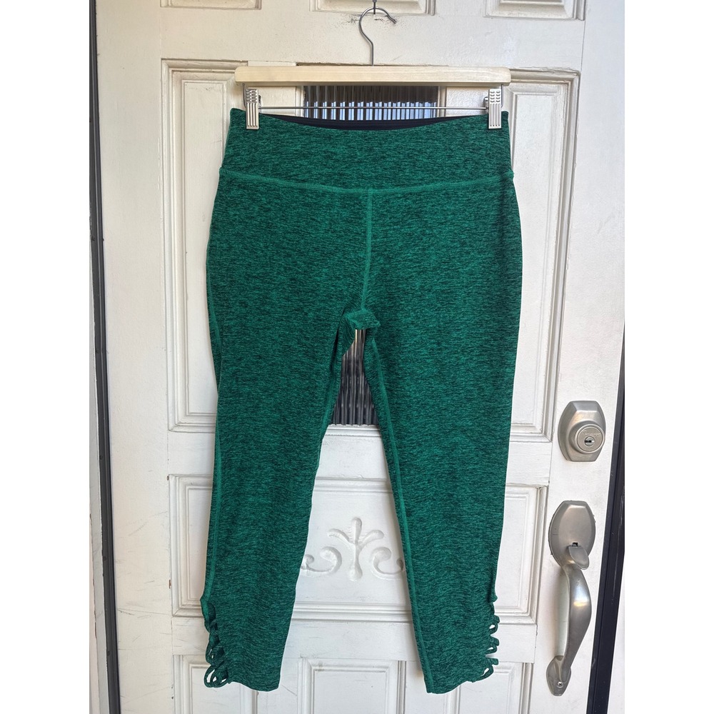 Beyond Yoga Womens Green Space Dye Lattice Strappy Ankle Crop Leggings Size XL